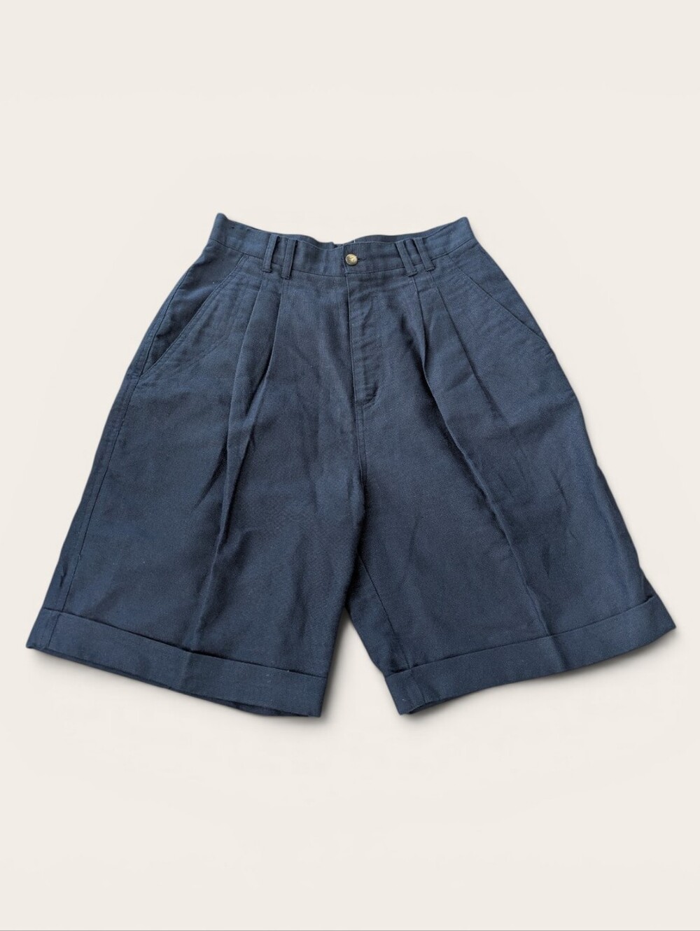 Vintage Cristabel Pleated Bermuda Walking Tailored‎ Shorts Women's 10 Blue Linen